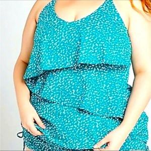New Lane Bryant Swim by Cacique Teal Tiered Tankini Swim Top